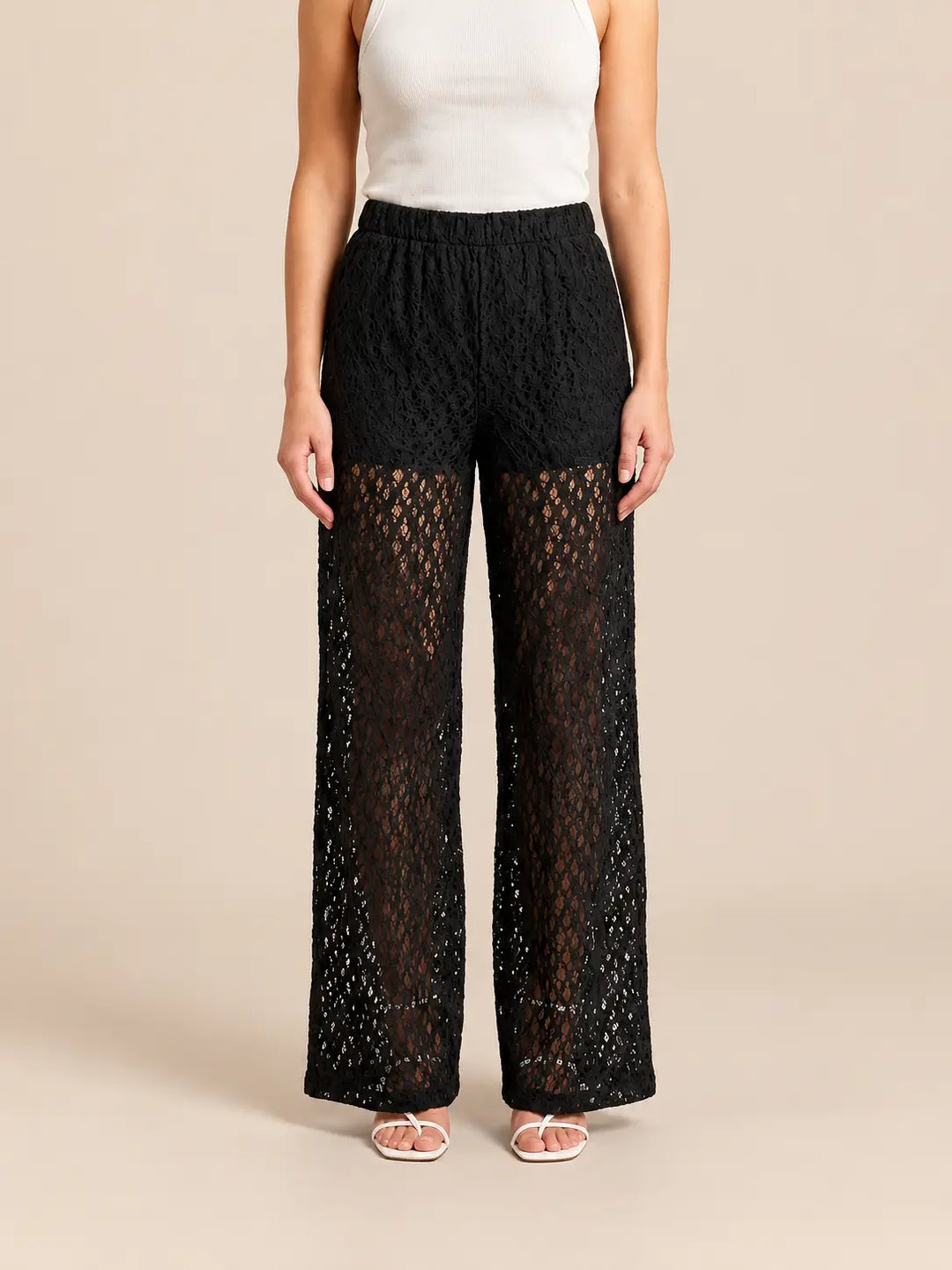 Women’s lace trousers in Black, Front view | Lisa’s Boutique