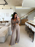 Spitzen Langarmshirt mit knoten - Taupe