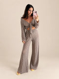 Knotted Lace Long-Sleeve Top – Taupe