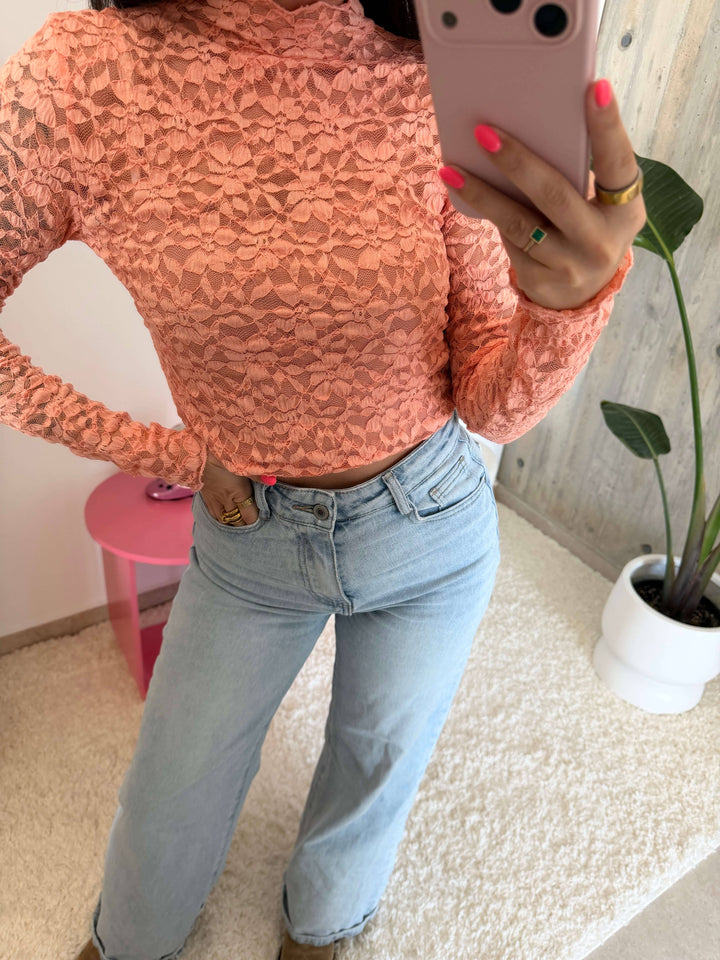 Spitzen Langarmshirt – Apricot Langarm Lisas Boutique 