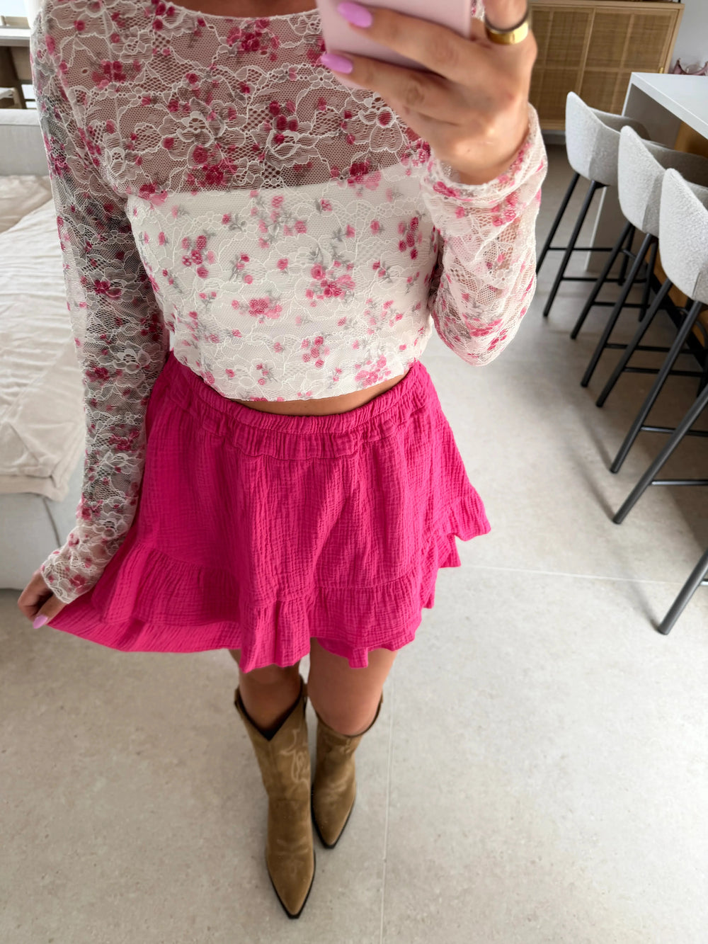 Spitzen Langarmshirt Blumenmuster - Weiß Langarm Lisas Boutique 