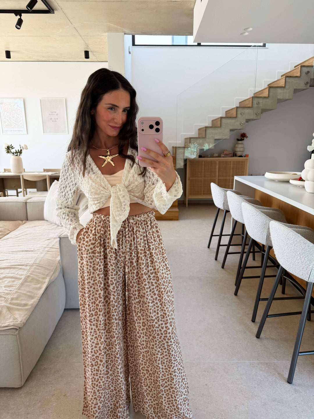 Spitzen Langarmshirt mit Knoten - Creme Langarm Lisas Boutique 