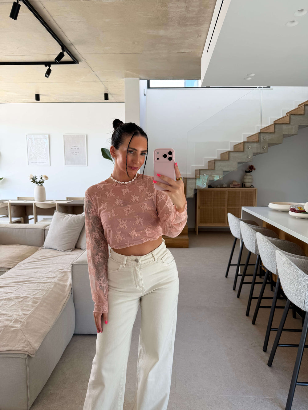 Spitzen Longsleeve – Apricot Langarm Lisas Boutique 