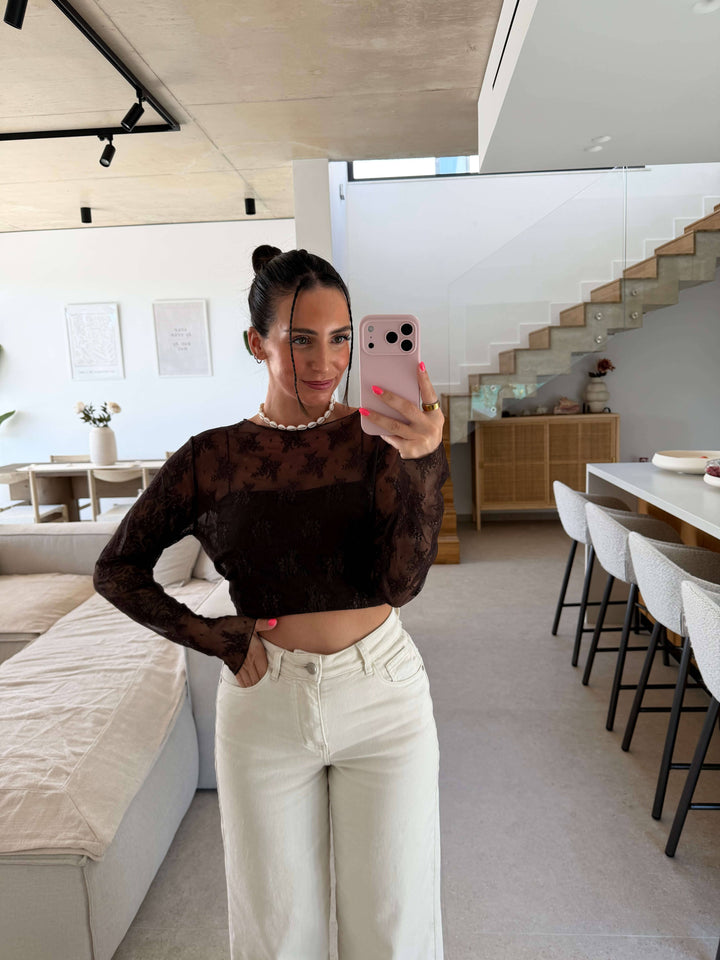 Spitzen Longsleeve – Braun Langarm Lisas Boutique 