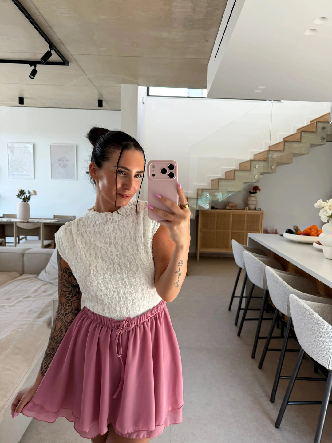 Lace Top – White – on a model | Lisa’s Boutique