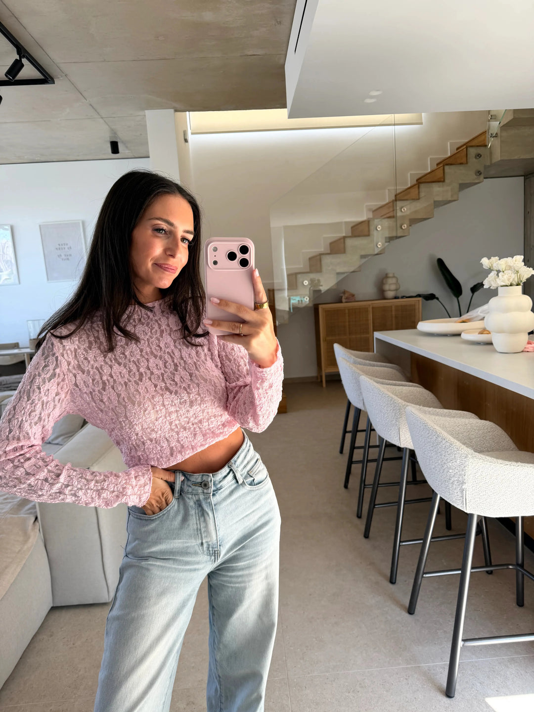 Spitzenbluse – Rosa Bluse Lisas Boutique 