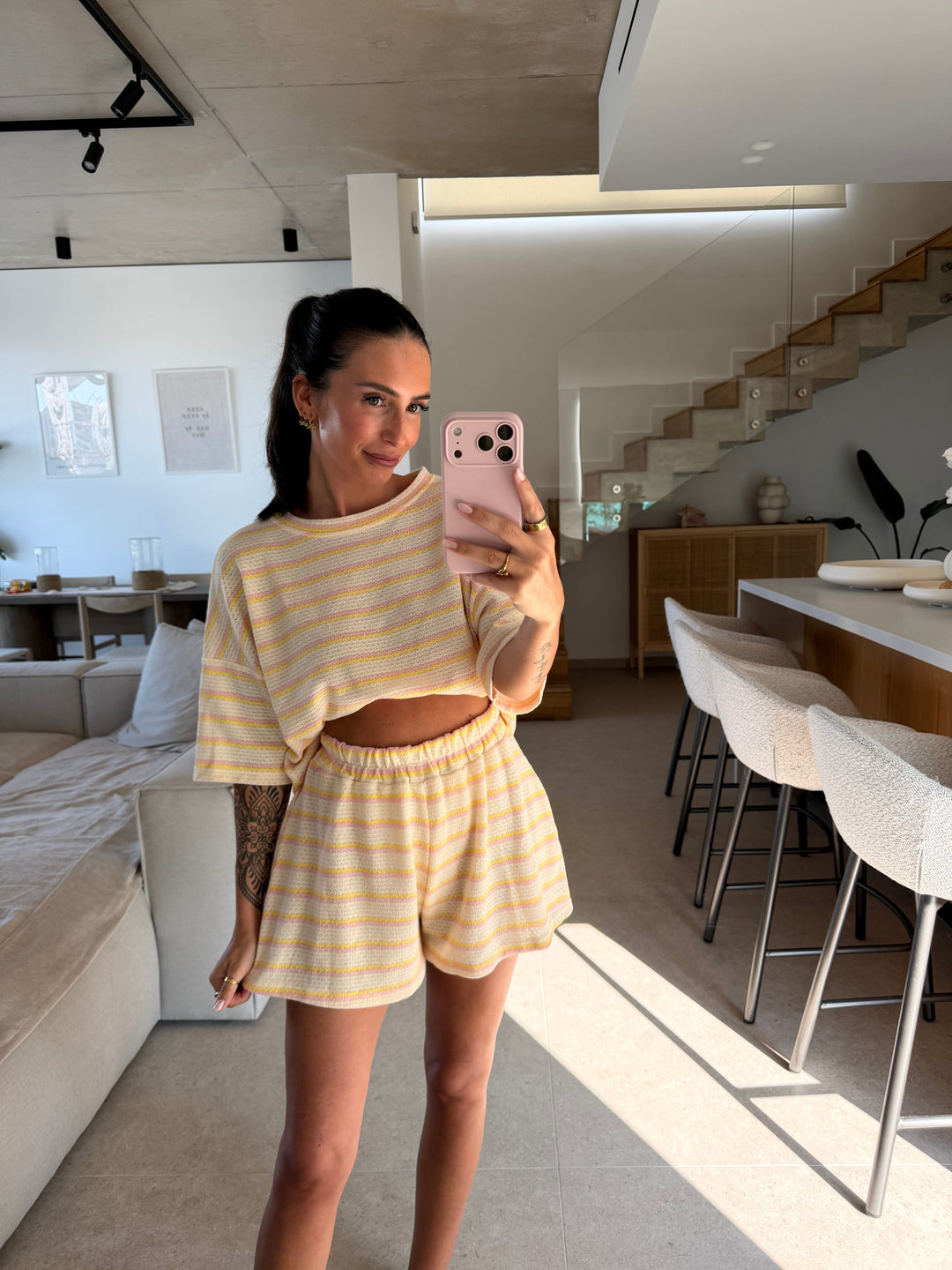 Streifen Shirt – Creme/Rosa/Gelb T-Shirt Lisas Boutique 