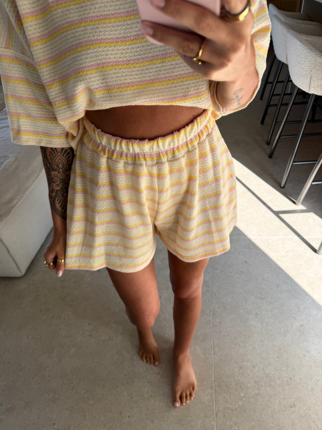 Streifen Shorts – Creme/Rosa/Gelb Shorts Lisas Boutique 