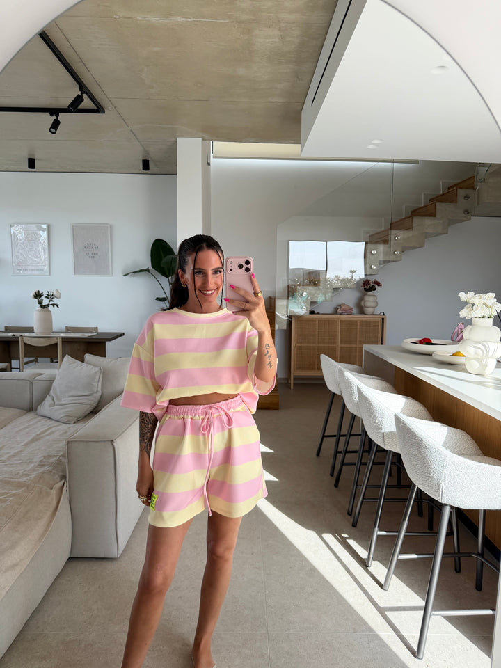 Streifen Shorts – Rosa/Gelb Shorts Lisas Boutique 