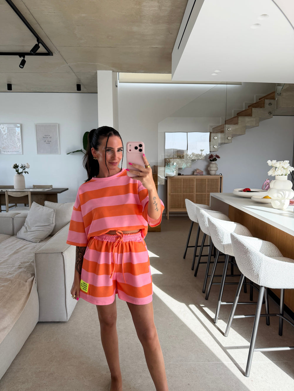 Streifen Shorts – Rosa/Orange Shorts Lisas Boutique 