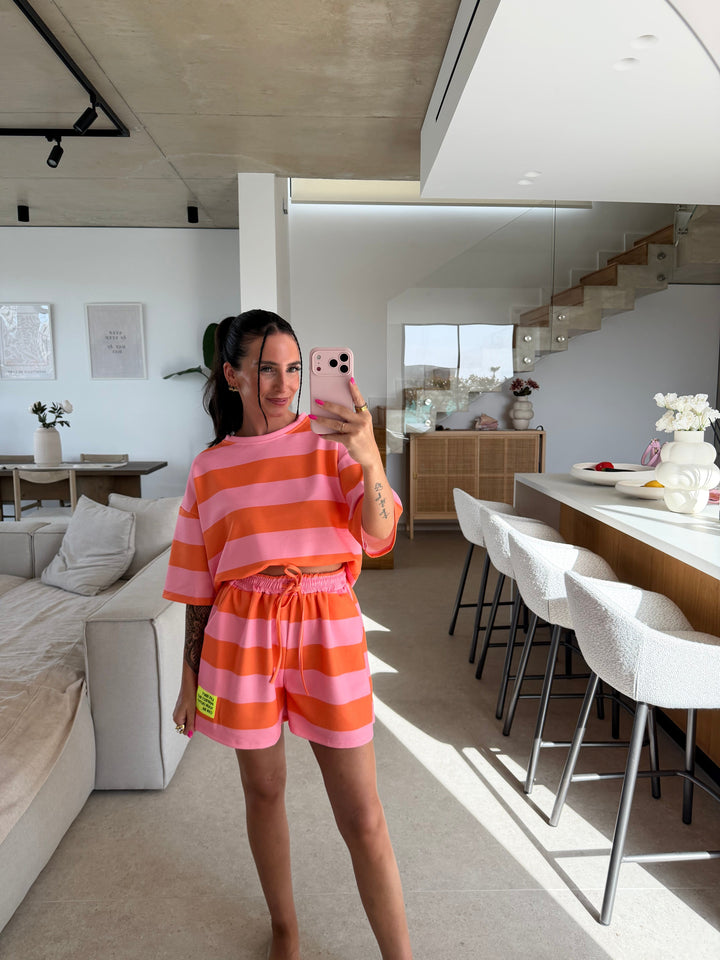 Streifen Shorts – Rosa/Orange Shorts Lisas Boutique 