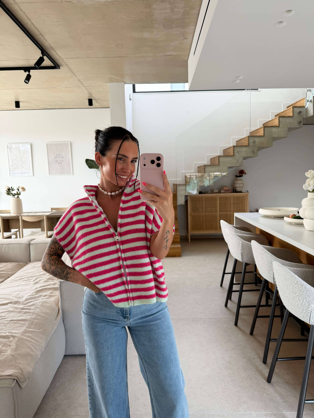 Streifen Strickweste - Pink Weste Lisas Boutique 