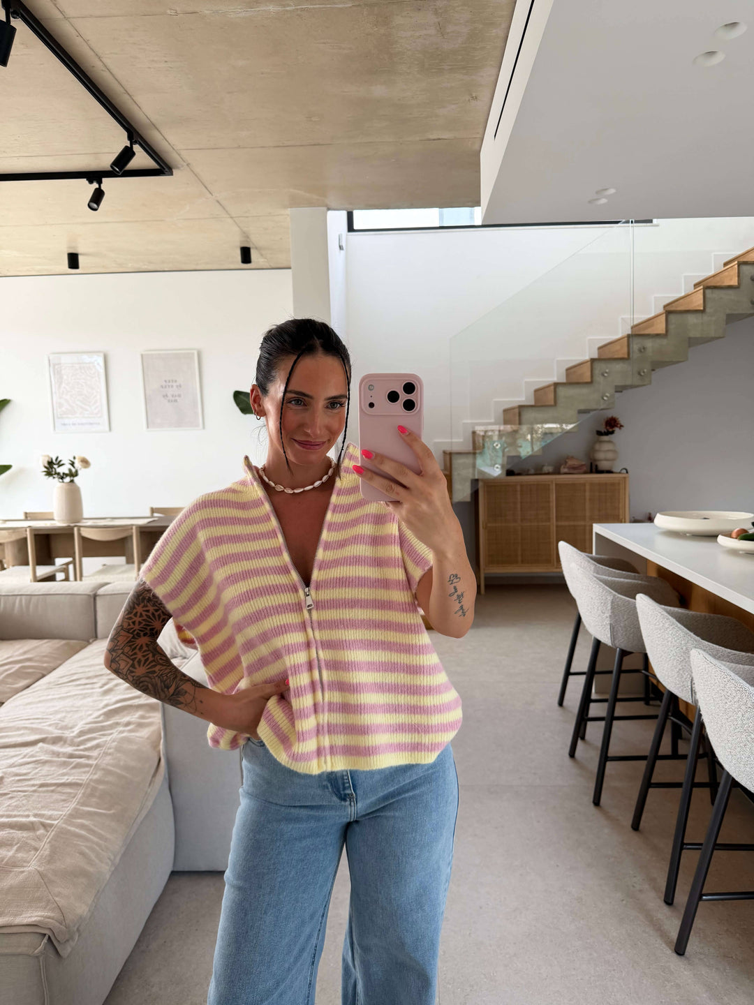 Streifen Strickweste - Rosa Weste Lisas Boutique 