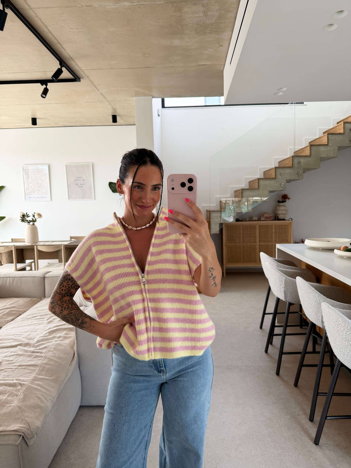 Streifen Strickweste - Rosa Weste Lisas Boutique 