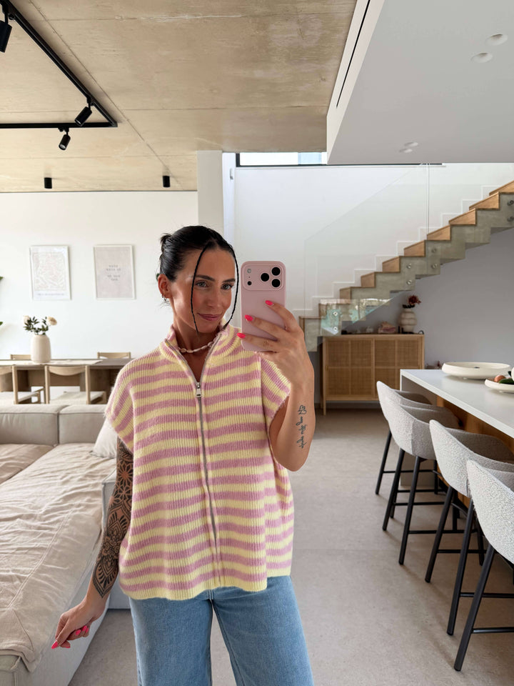 Streifen Strickweste - Rosa Weste Lisas Boutique 