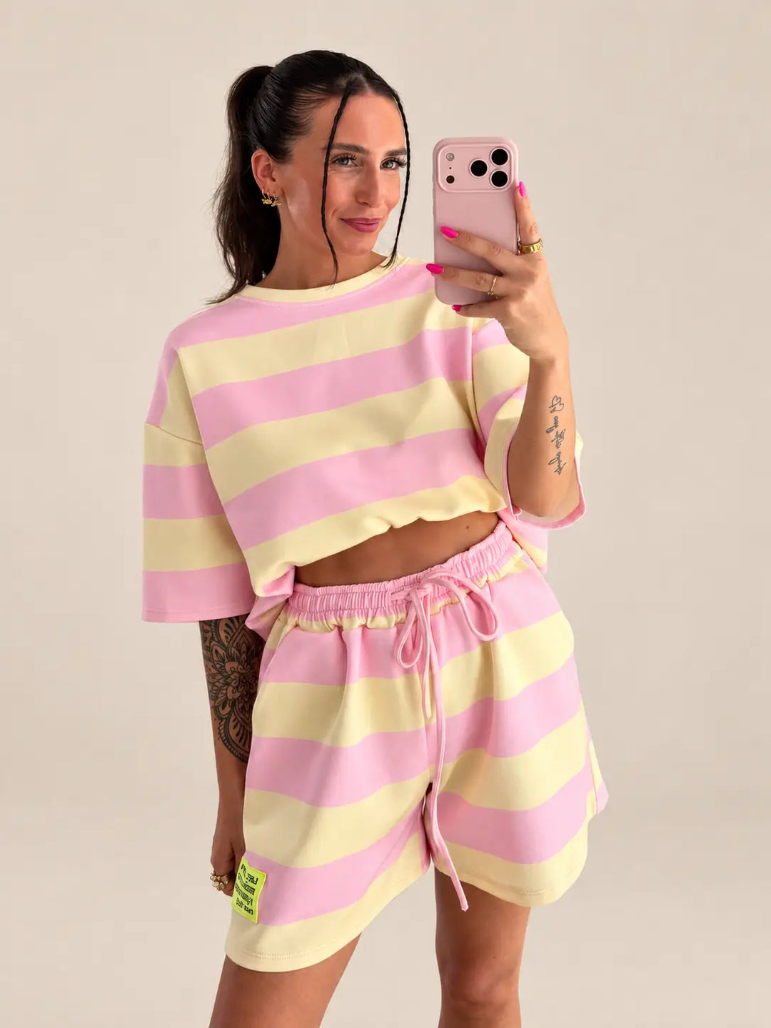 Women’s striped T-Shirt in Rose and Yellow | Lisa’s Boutique