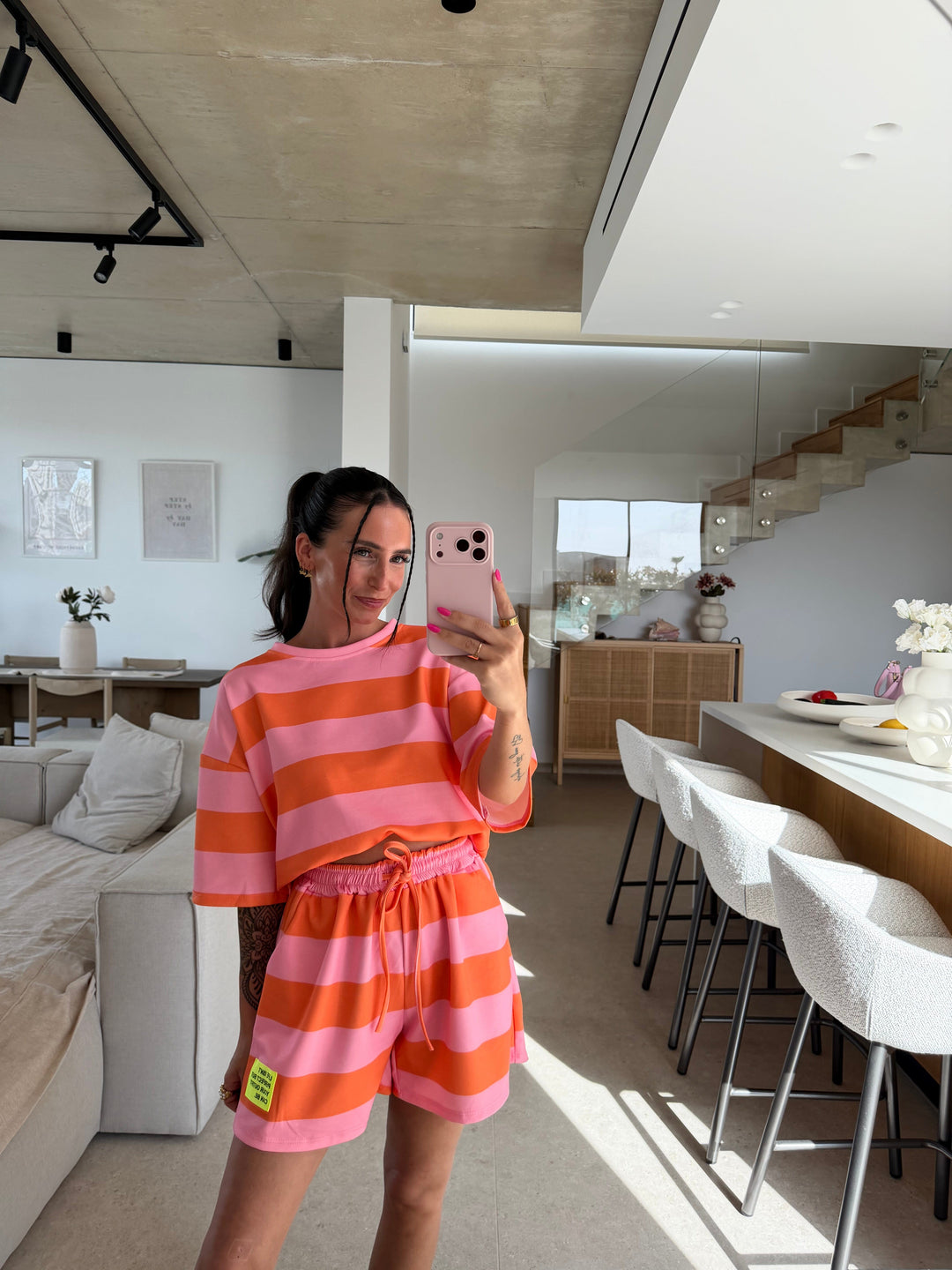 Streifen T-Shirt – Rosa/Orange T-Shirt Lisas Boutique 