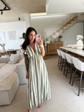 Streifenkleid Musselin – Khaki/Weiß