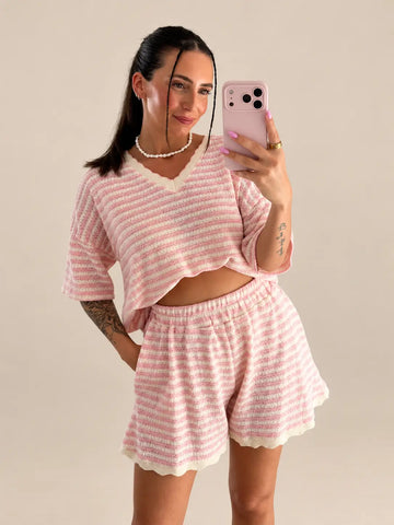 Gestreiftes Strick-T-Shirt Rosa | Lisa’s Boutique