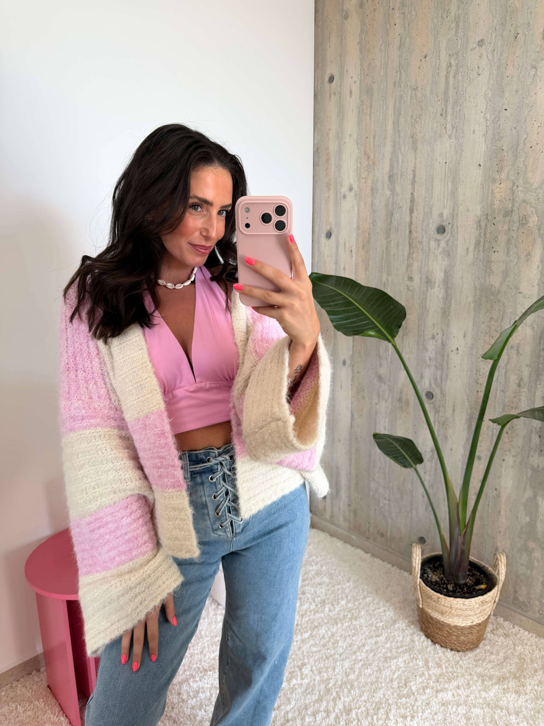 Strickcardigan – Beige/Rosa Cardigan Lisas Boutique 