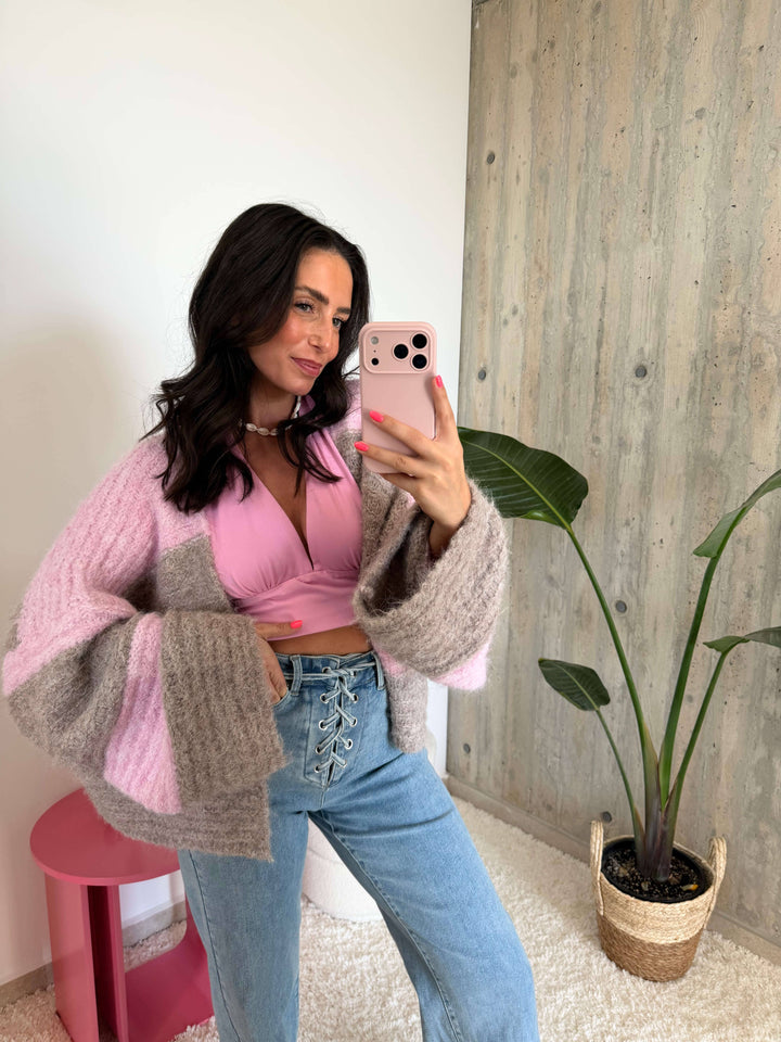 Strickcardigan – Camel/Rosa Cardigan Lisas Boutique 