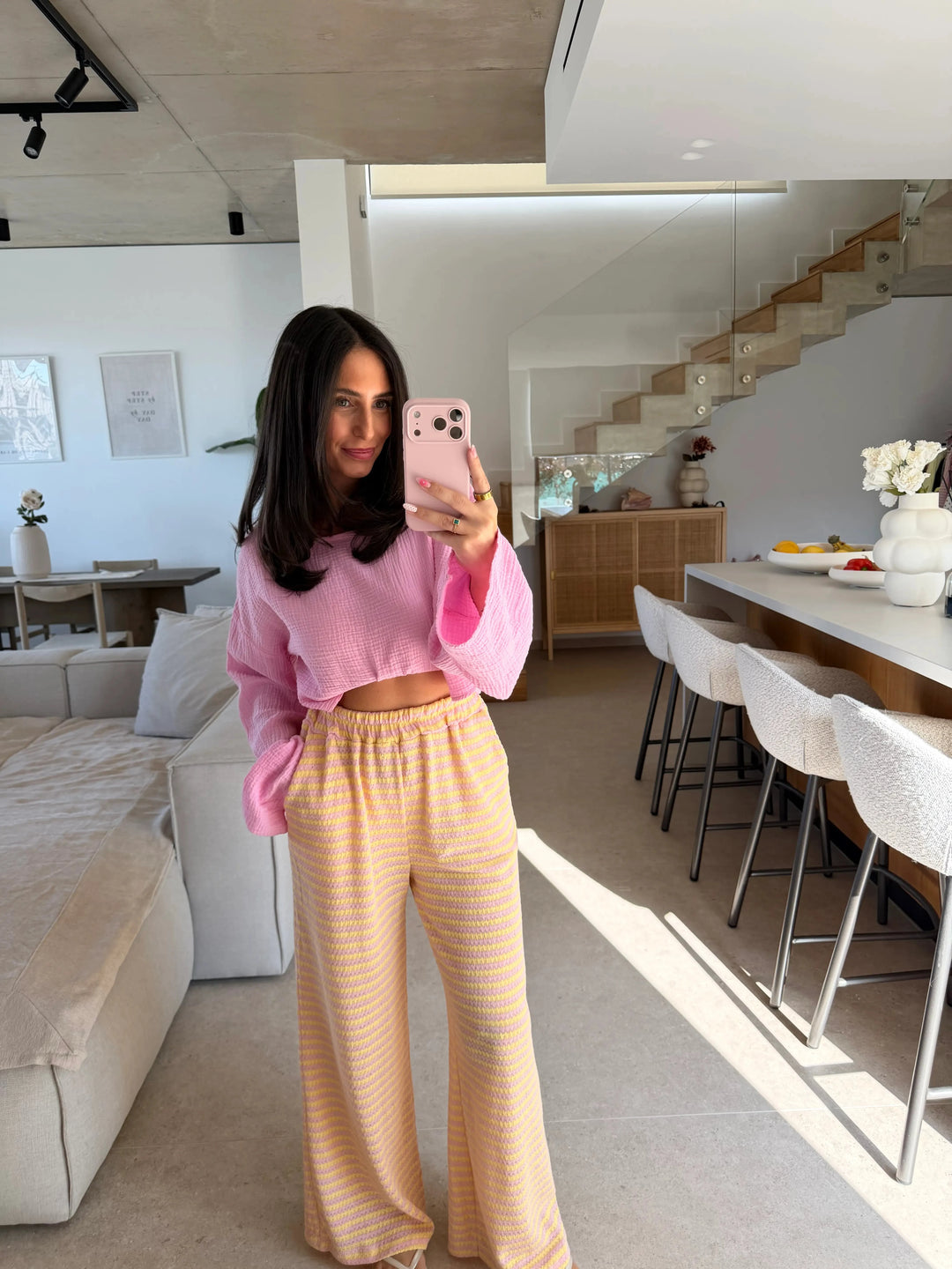 Strickhose gestreift - Gelb/Rosa Hose Lisas Boutique 