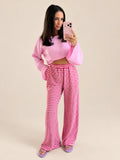 Gestreepte Gebreide Broek – Felroze/Roze