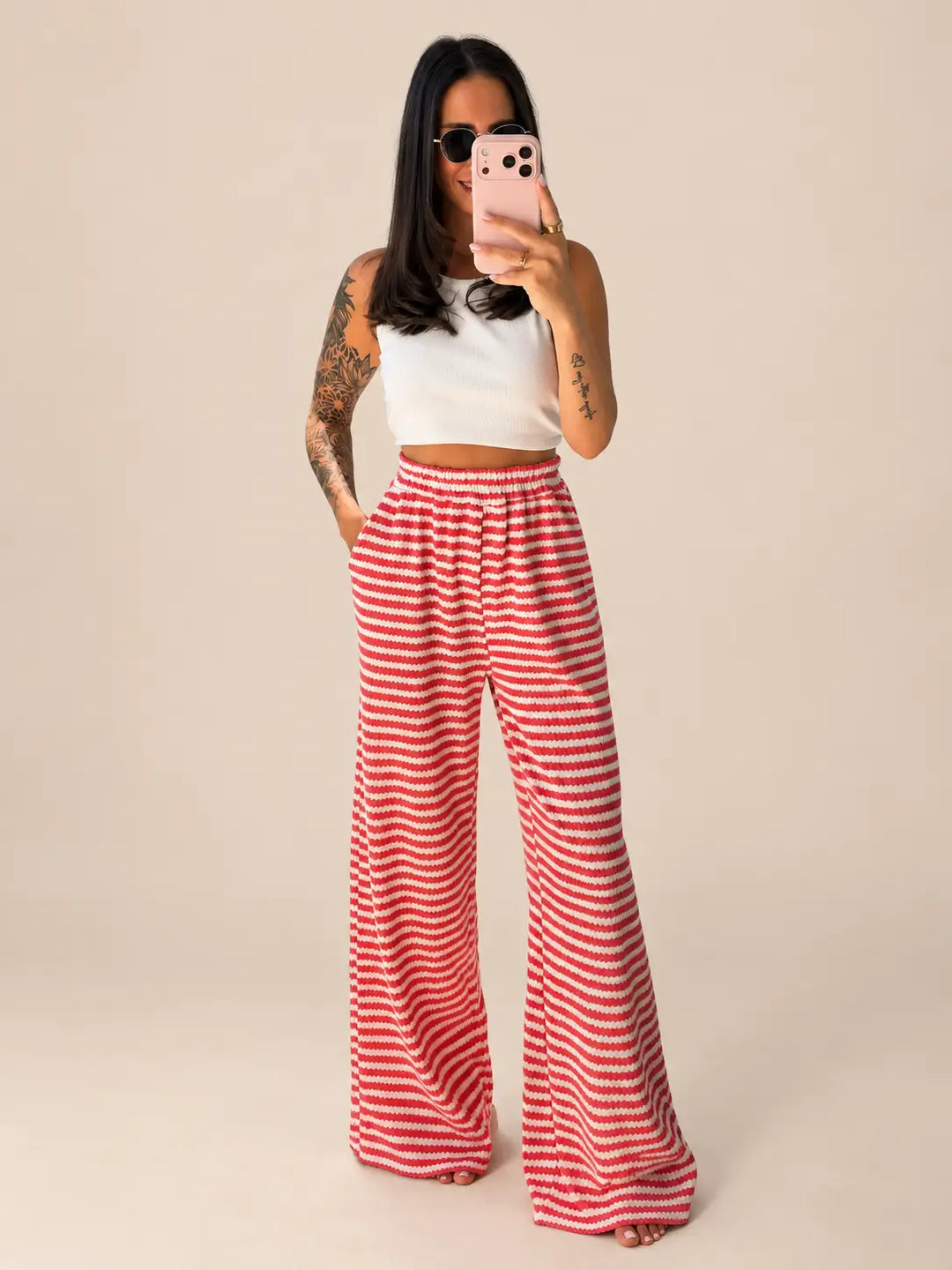 Gestreifte Strickhose Damen in Rot und Weiß | Lisa’s Boutique