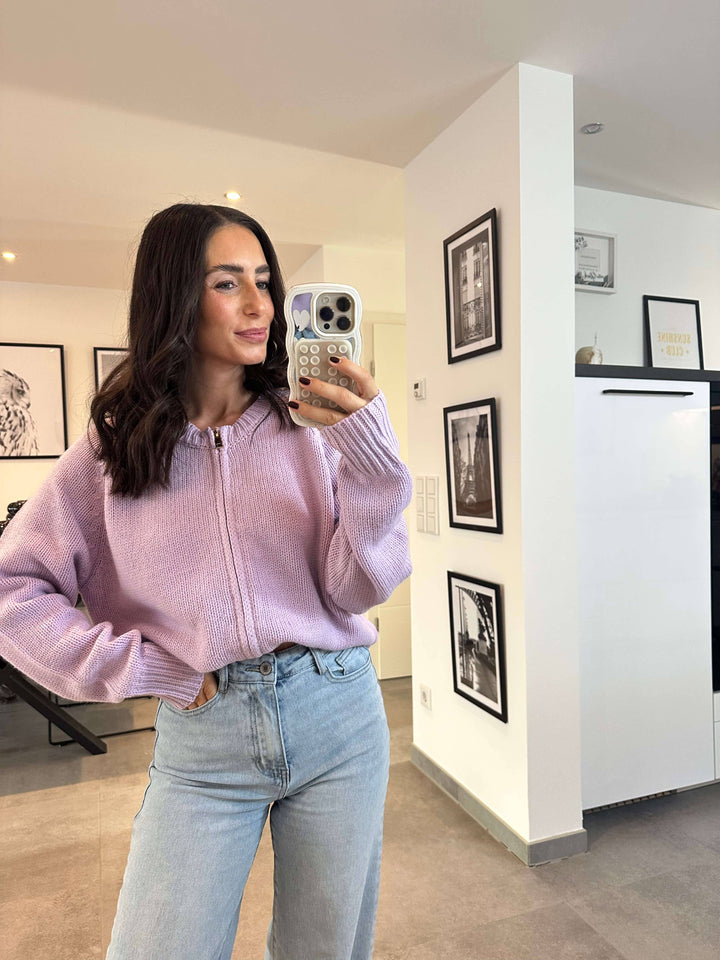 Strickjacke mit Reißverschluss Flieder Strickjacke Lisas Boutique 