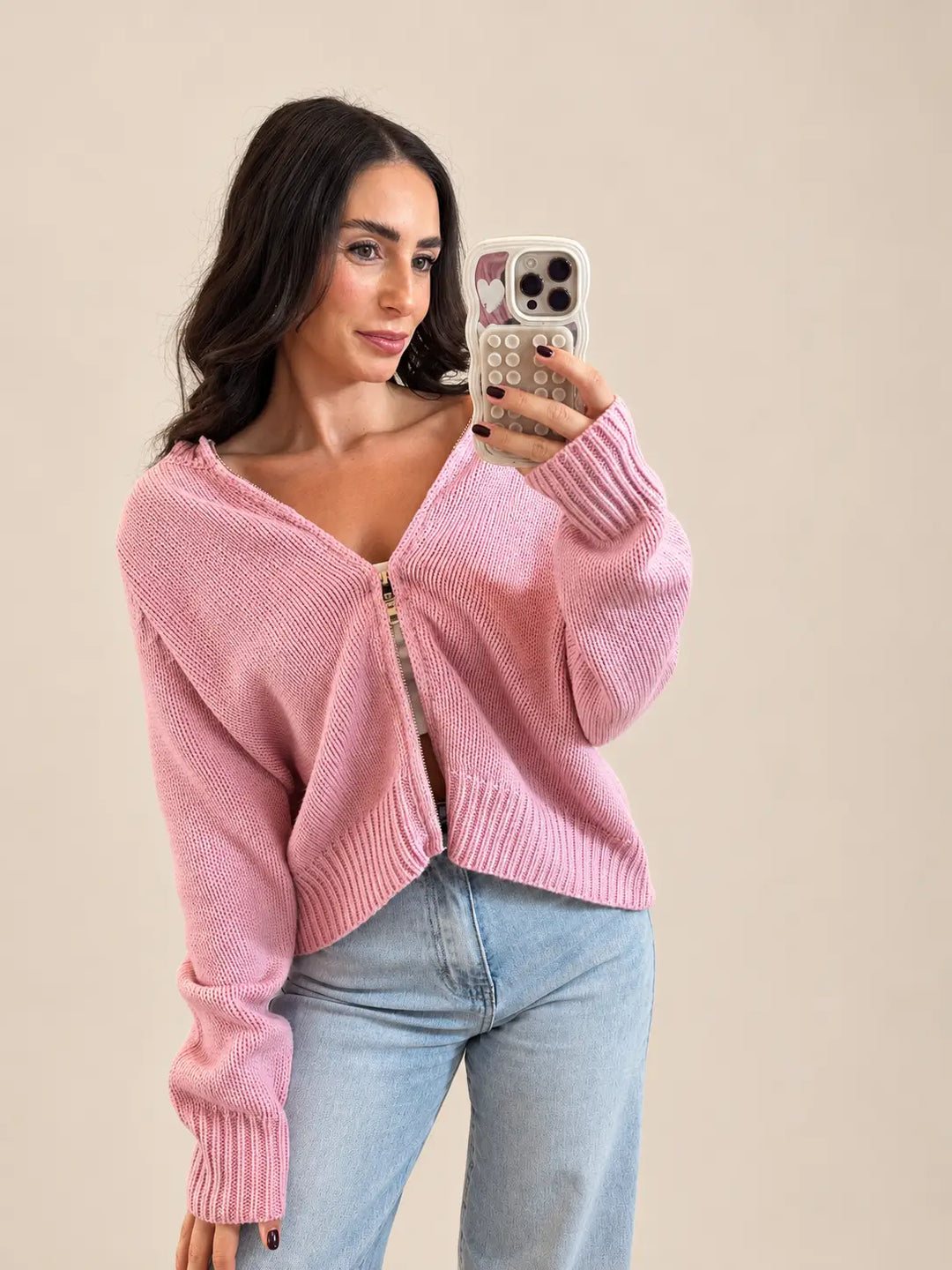Side view of rose knit cardigan | Lisa’s Boutique