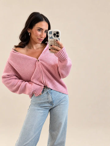 Detail view of rose knit cardigan | Lisa’s Boutique
