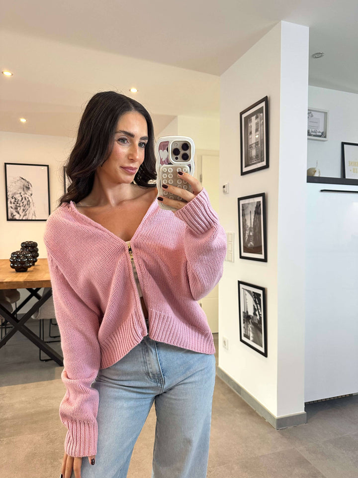 Strickjacke mit Reißverschluss Rosa Strickjacke Lisas Boutique 