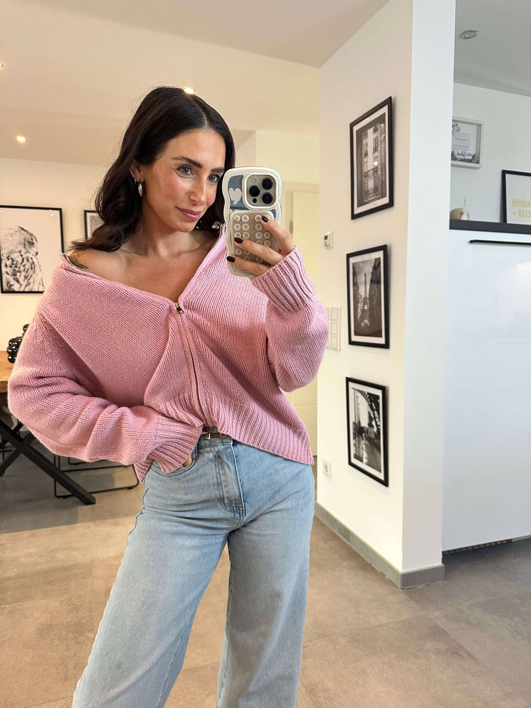Strickjacke mit Reißverschluss Rosa Strickjacke Lisas Boutique 