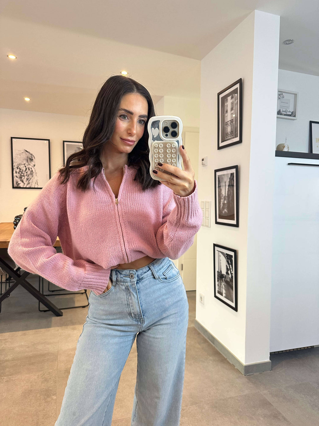 Strickjacke mit Reißverschluss Rosa Strickjacke Lisas Boutique 