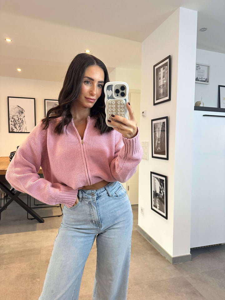 Strickjacke mit Reißverschluss Rosa Strickjacke Lisas Boutique 