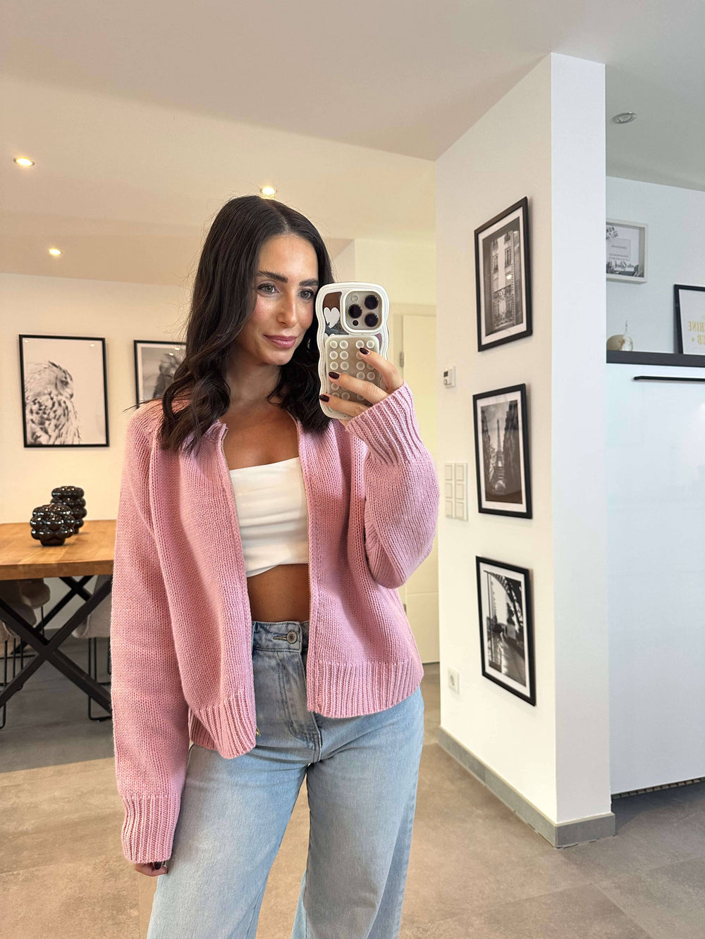 Strickjacke mit Reißverschluss Rosa Strickjacke Lisas Boutique 