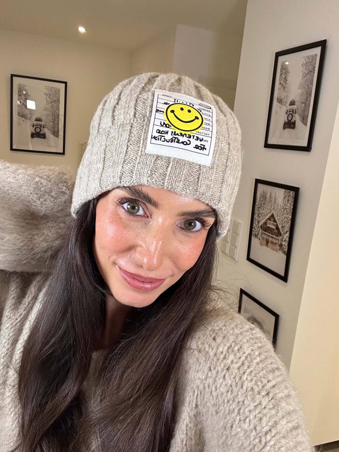 Strickmütze Smiley Beige Mützen Lisas Boutique 