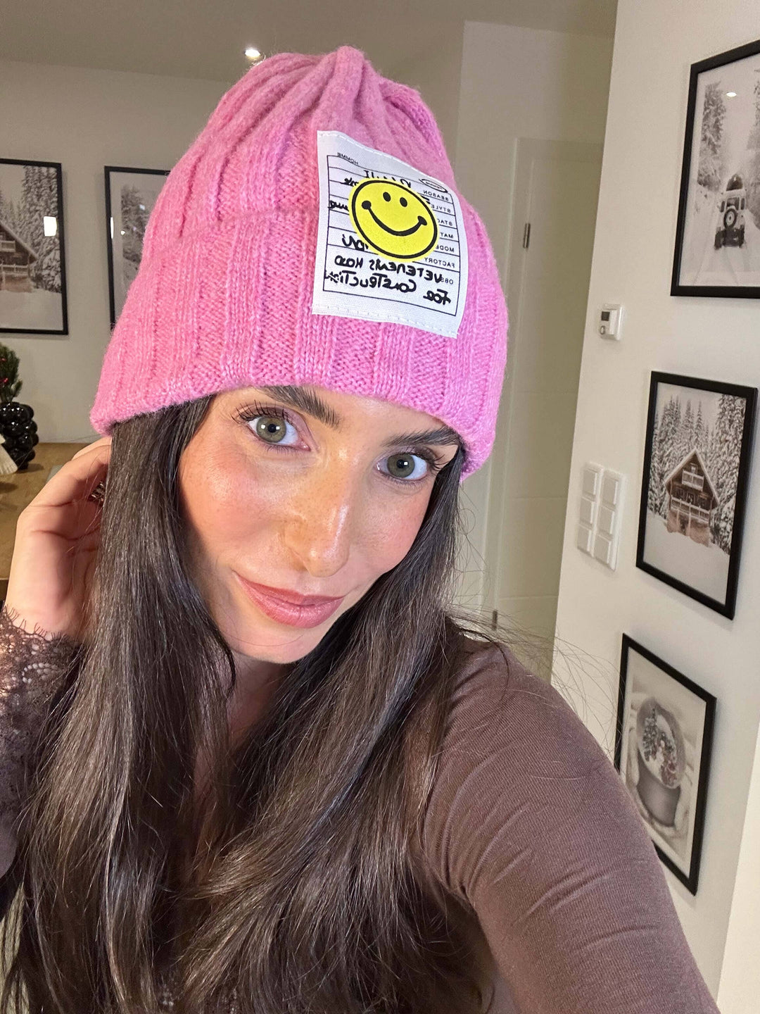 Strickmütze Smiley Pink Mützen Lisas Boutique 