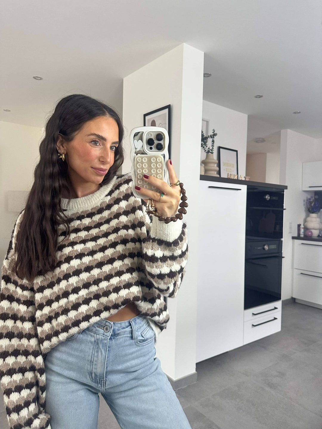 Strickpullover in Creme-Braun Pullover Lisas Boutique 