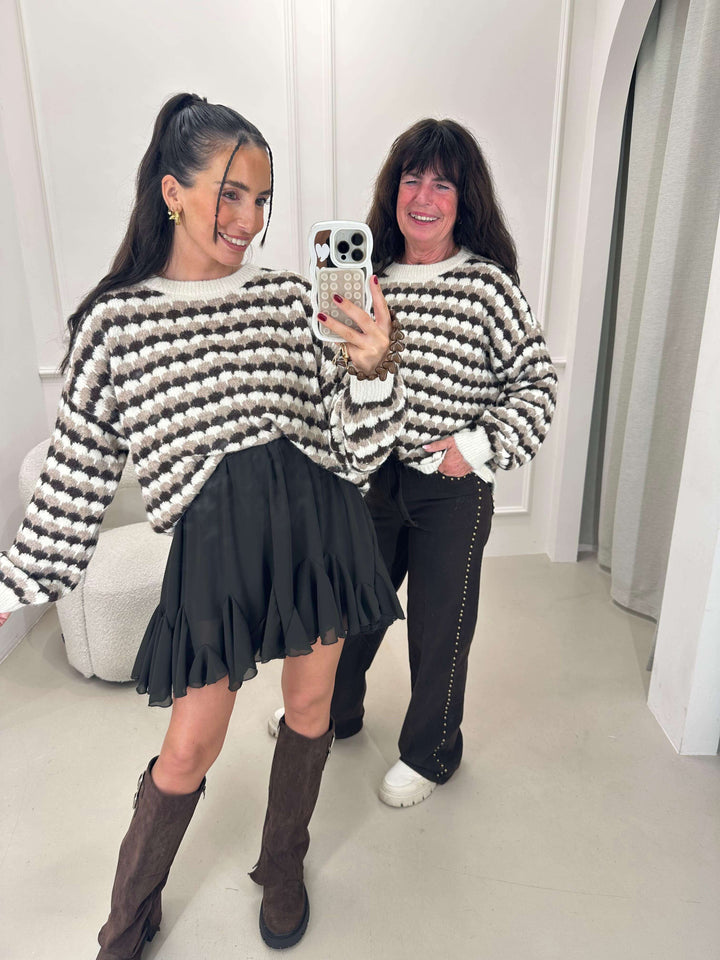 Strickpullover in Creme-Braun Pullover Lisas Boutique 