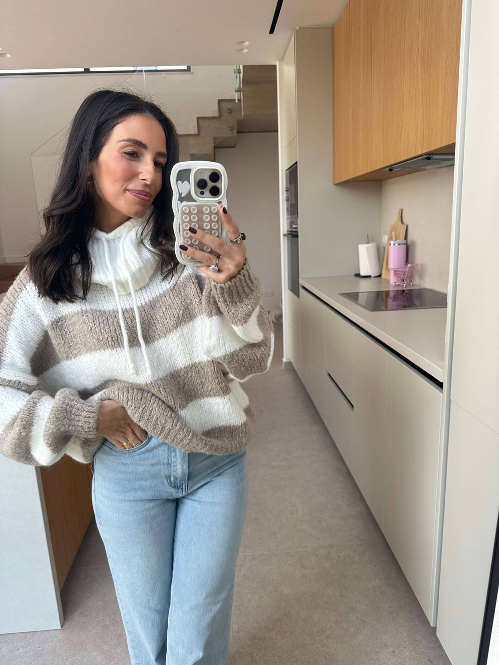 Strickpullover mit Kapuze Beige/ Creme Pullover Lisas Boutique 