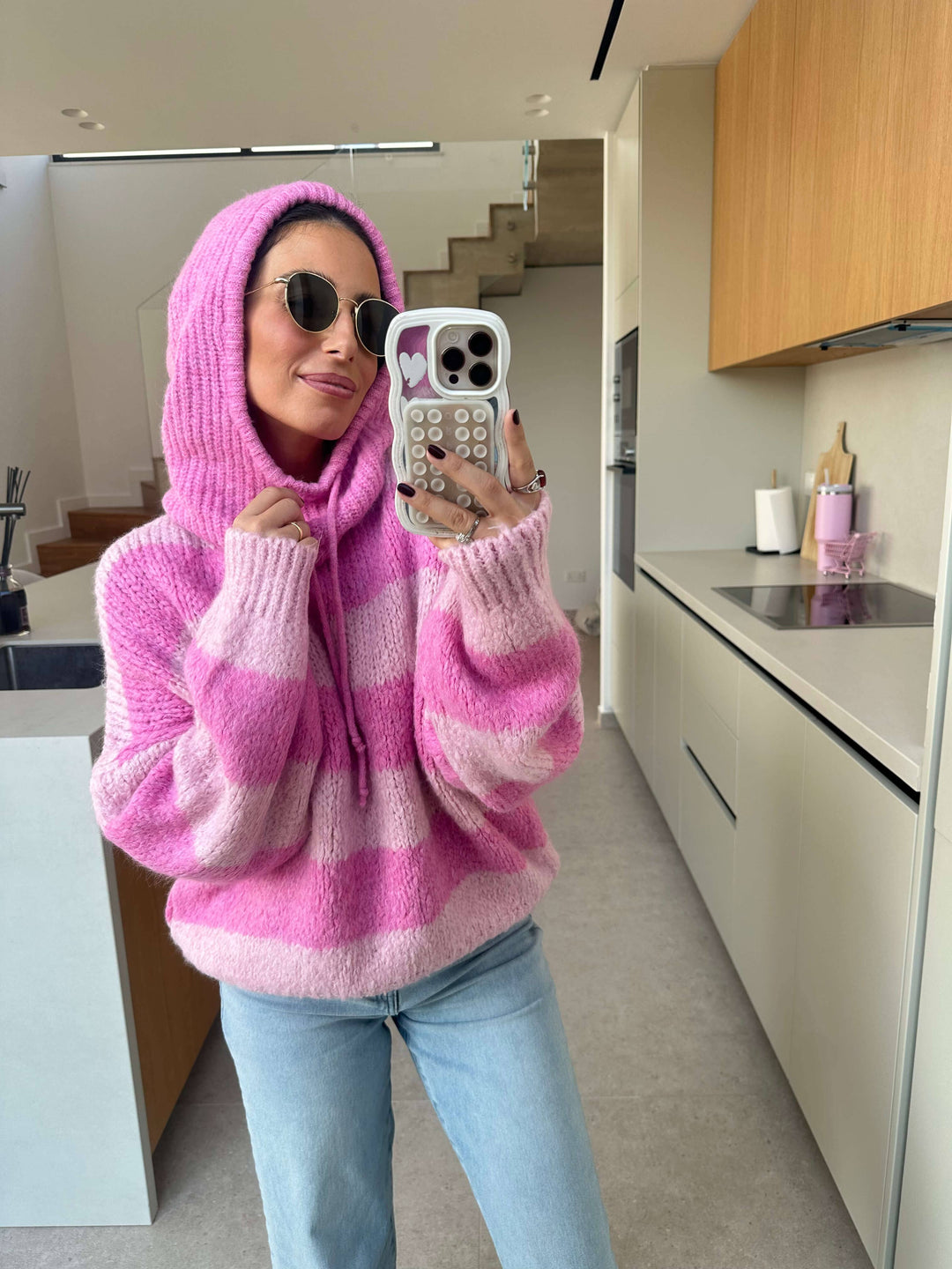 Strickpullover mit Kapuze Rosa/ Pink Pullover Lisas Boutique 