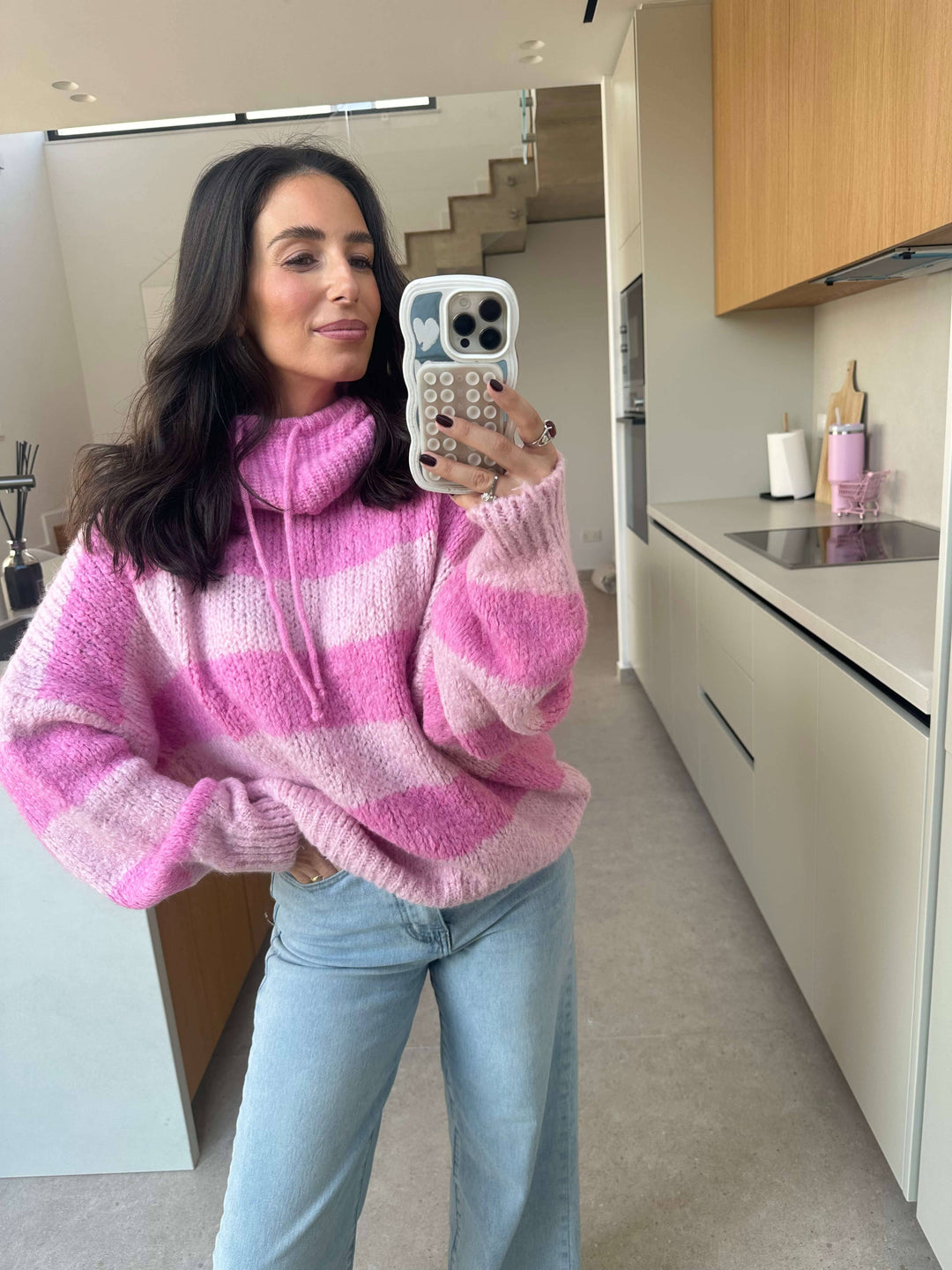 Strickpullover mit Kapuze Rosa/ Pink Pullover Lisas Boutique 