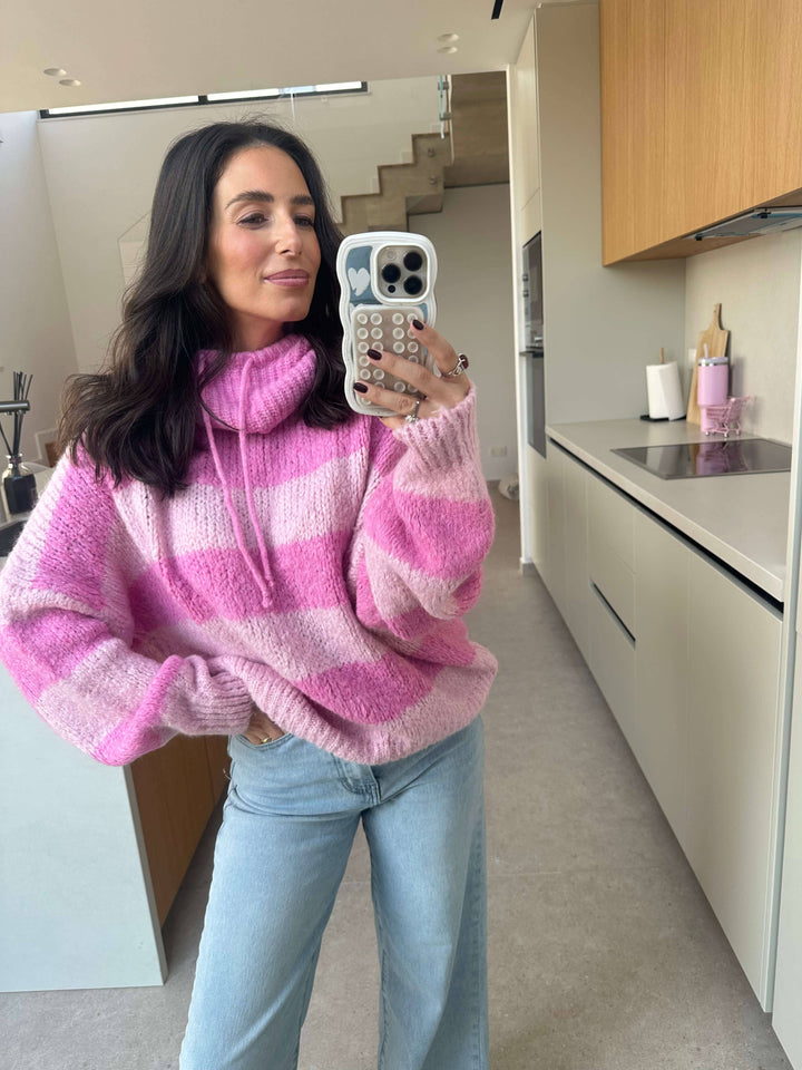 Strickpullover mit Kapuze Rosa/ Pink Pullover Lisas Boutique 