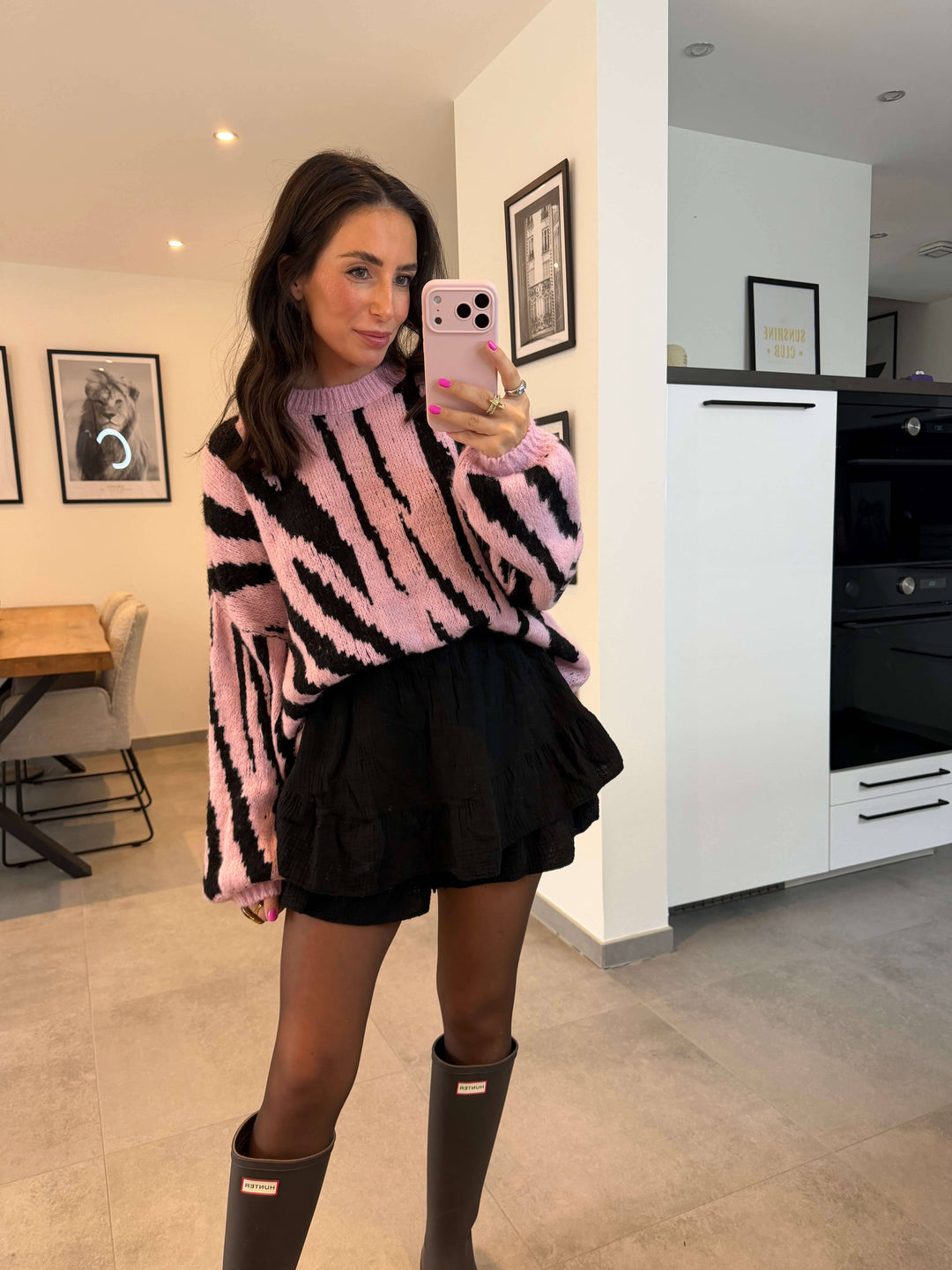 Strickpullover mit Muster Rosa/ Schwarz Pullover Lisas Boutique 