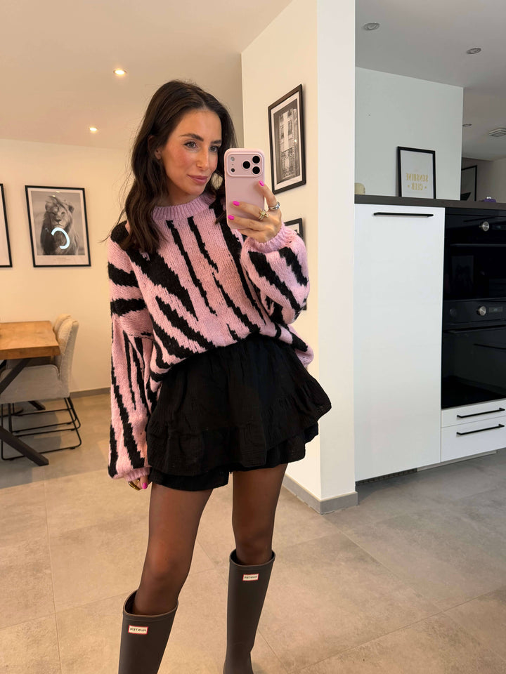 Strickpullover mit Muster Rosa/ Schwarz Pullover Lisas Boutique 