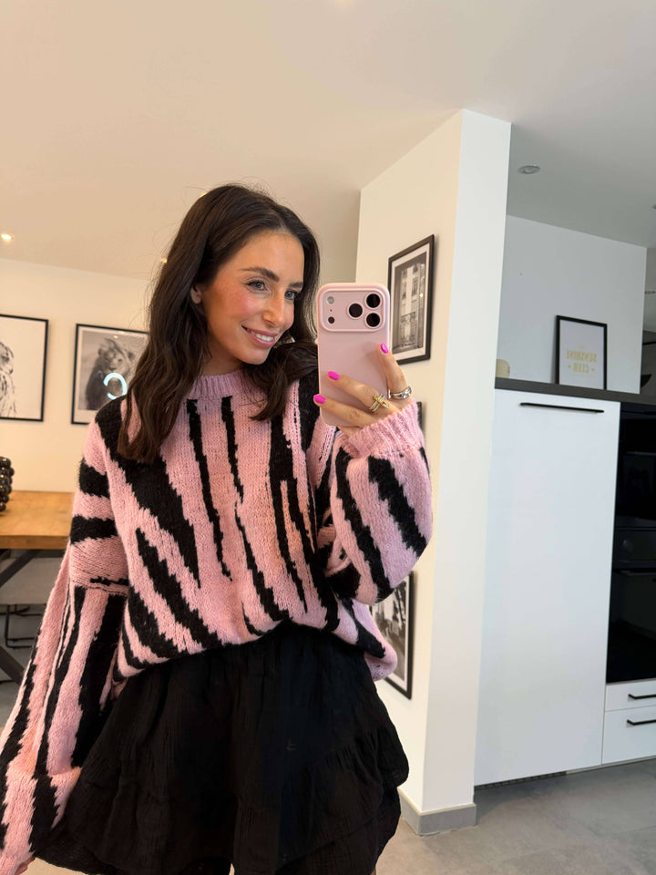 Strickpullover mit Muster Rosa/ Schwarz Pullover Lisas Boutique 