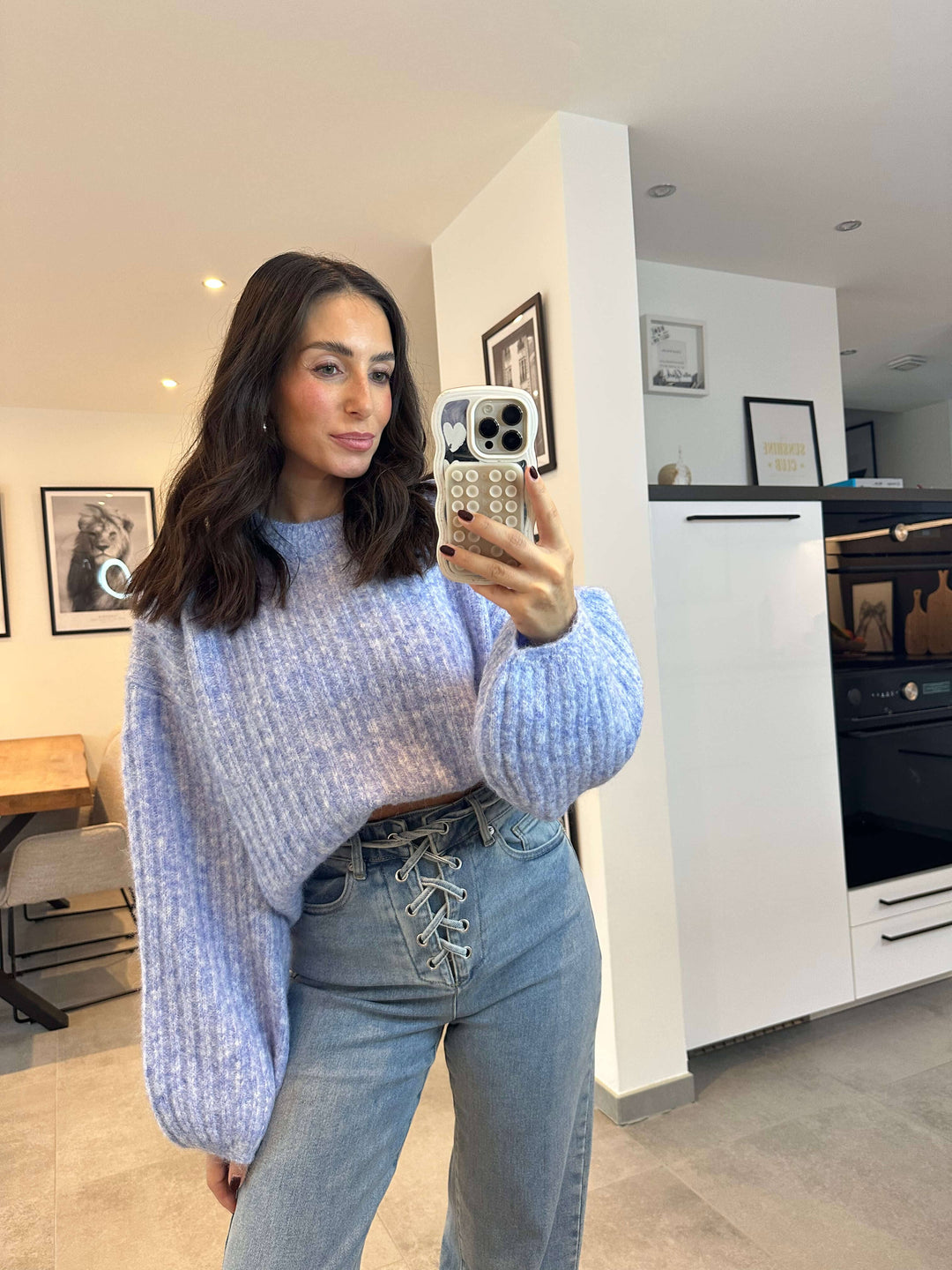 Strickpullover mit Rippstruktur Blau Strickjacke Lisas Boutique 