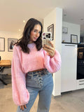 Ribbed knit sweater, pink