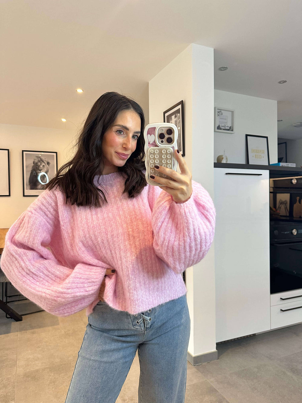 Strickpullover mit Rippstruktur Rosa Strickjacke Lisas Boutique 